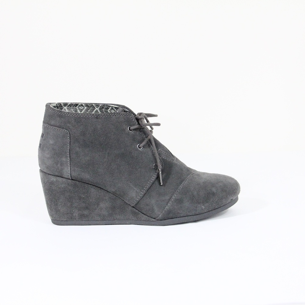Toms Wedge Boots sz 11 Women Gray Suede Ankle Booties Heel Shoes